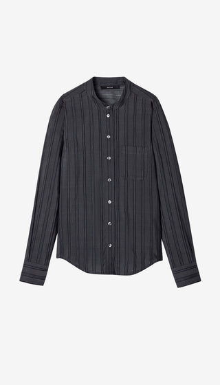 Black pinstripe shirt on a white background