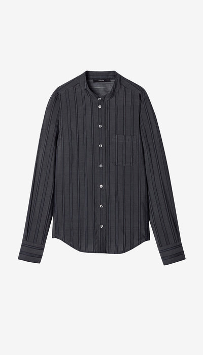 Black pinstripe shirt on a white background