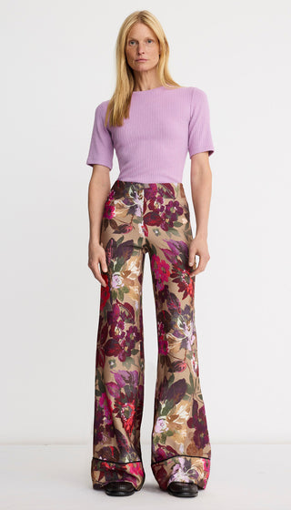 Piped Side-Zip Palazzo Pant