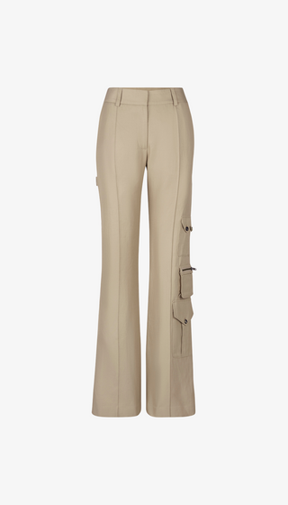 Beige cargo pants on a white background