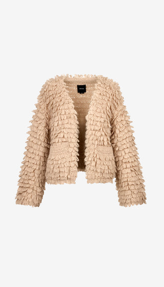 Beige textured cardigan on a white background
