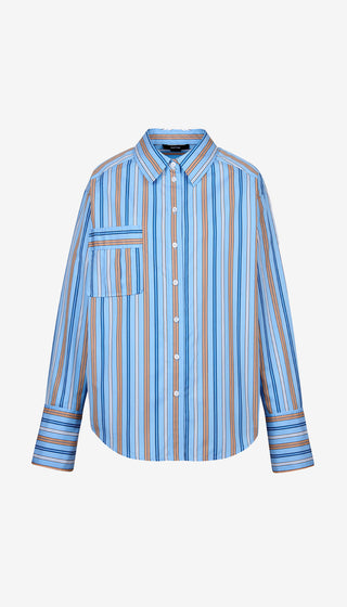 Blue and brown striped shirt on a white background