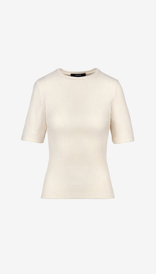Beige short-sleeve sweater on a white background