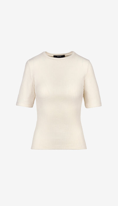 Beige short-sleeve sweater on a white background