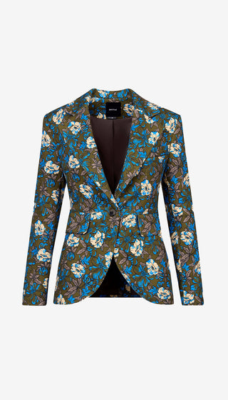 Floral patterned blazer on a white background