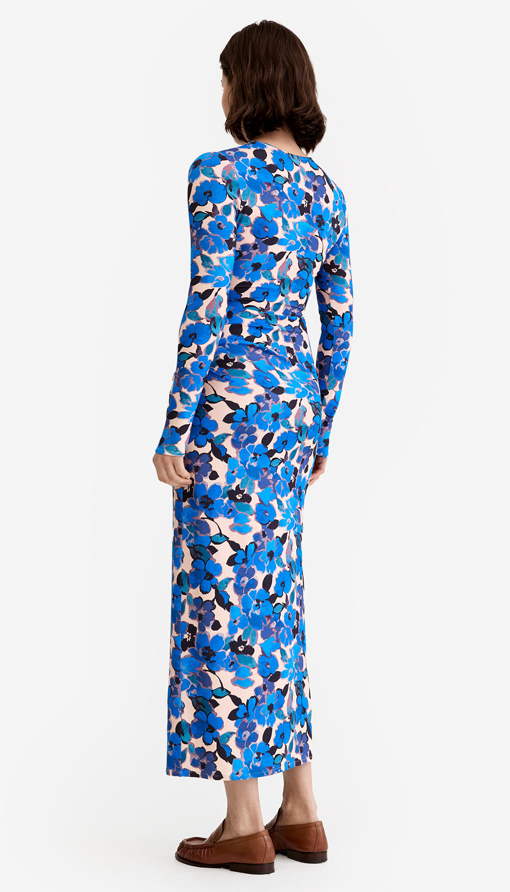 Ruched Crewneck Midi Dress in Blush/Blue | SMYTHE M Ruched Crewneck Midi Dress in Blush/Blue | SMYTHE M