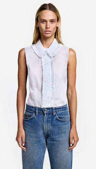 Sleeveless Ruffle Trim Shirt