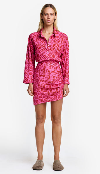 Mini Shirt Dress in Raspberry Batik