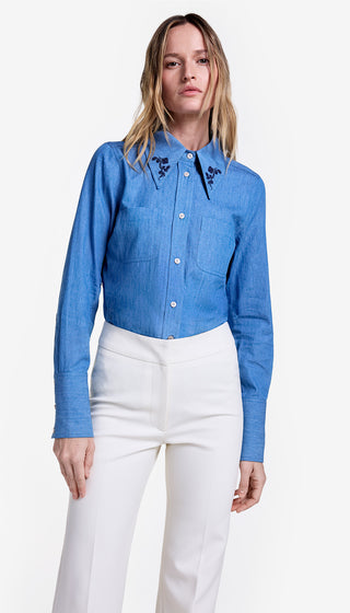 Embroidered Point Collar Shirt