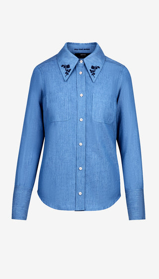 Embroidered Point Collar Shirt