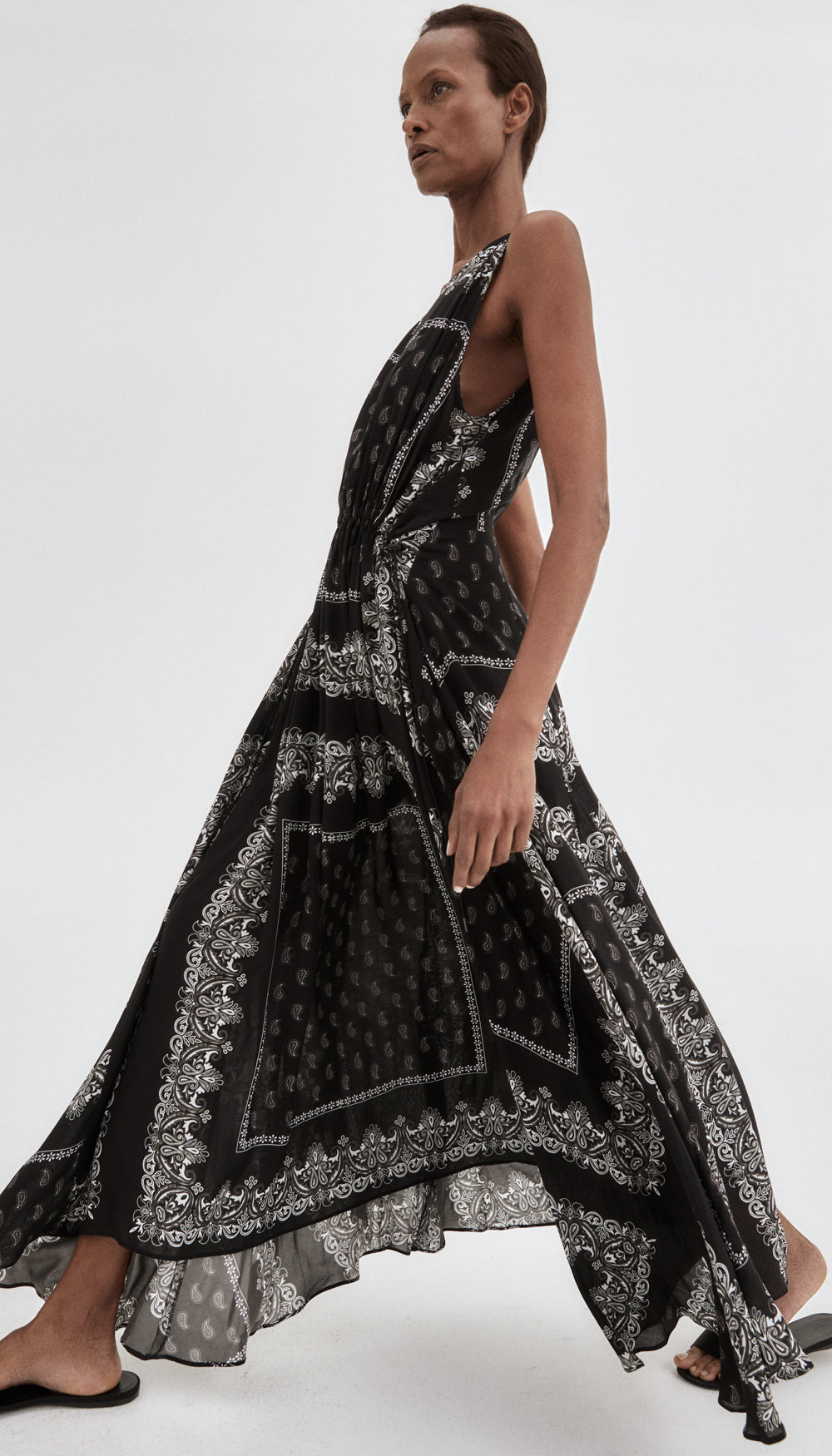 Drawstring Maxi Dress in Black Bandana | SMYTHE M Drawstring Maxi Dress in Black Bandana | SMYTHE M