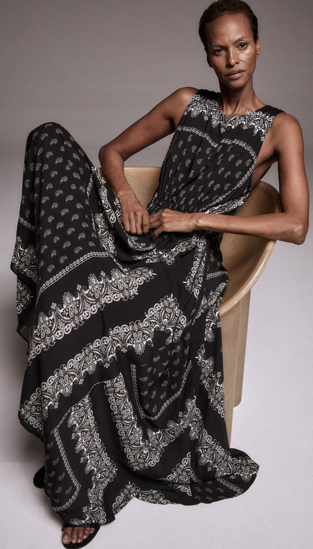 black bandana dress Drawstring Maxi Dress in Black Bandana