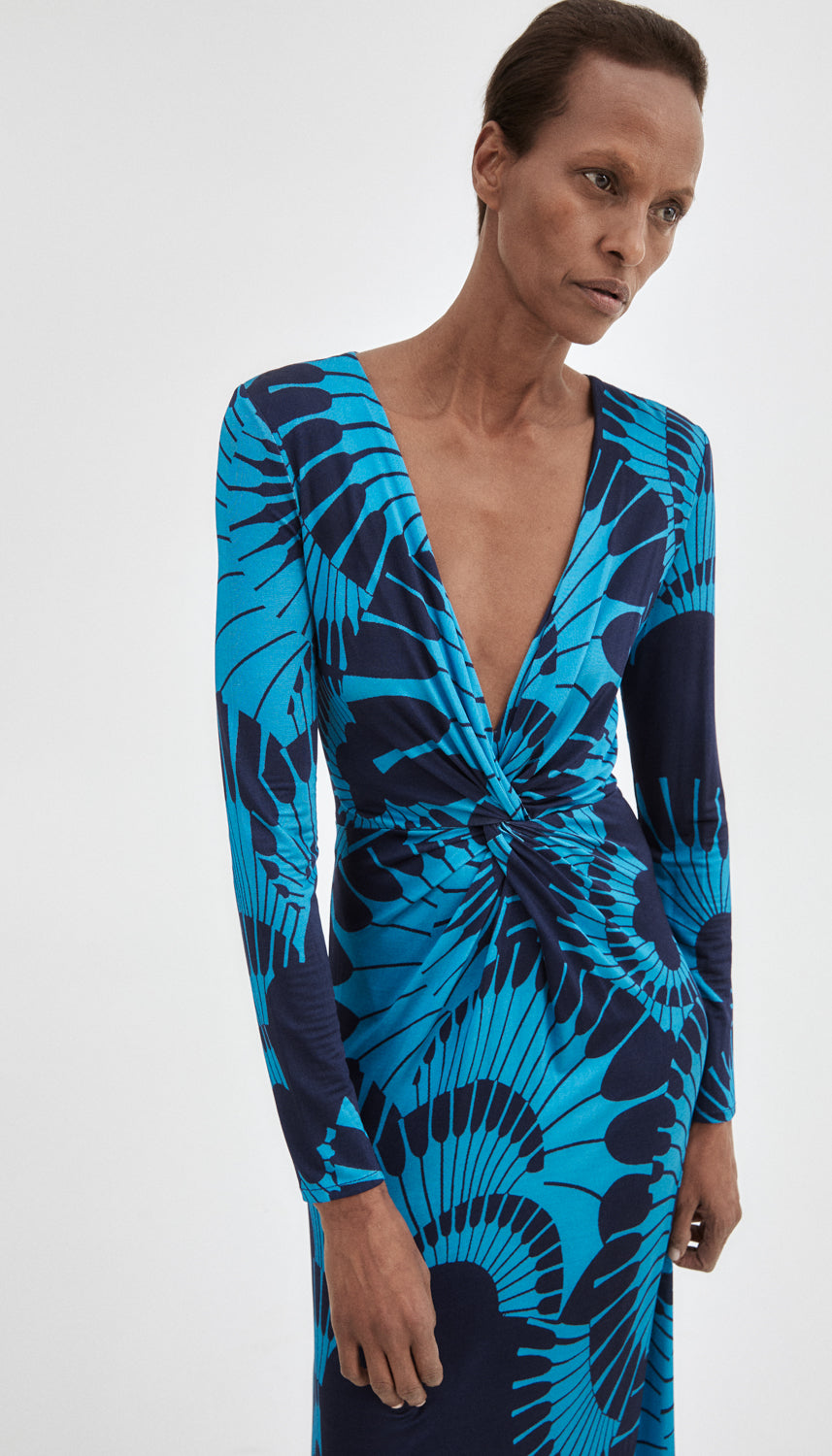 Waist Knot Dress in Navy Graphic | SMYTHE