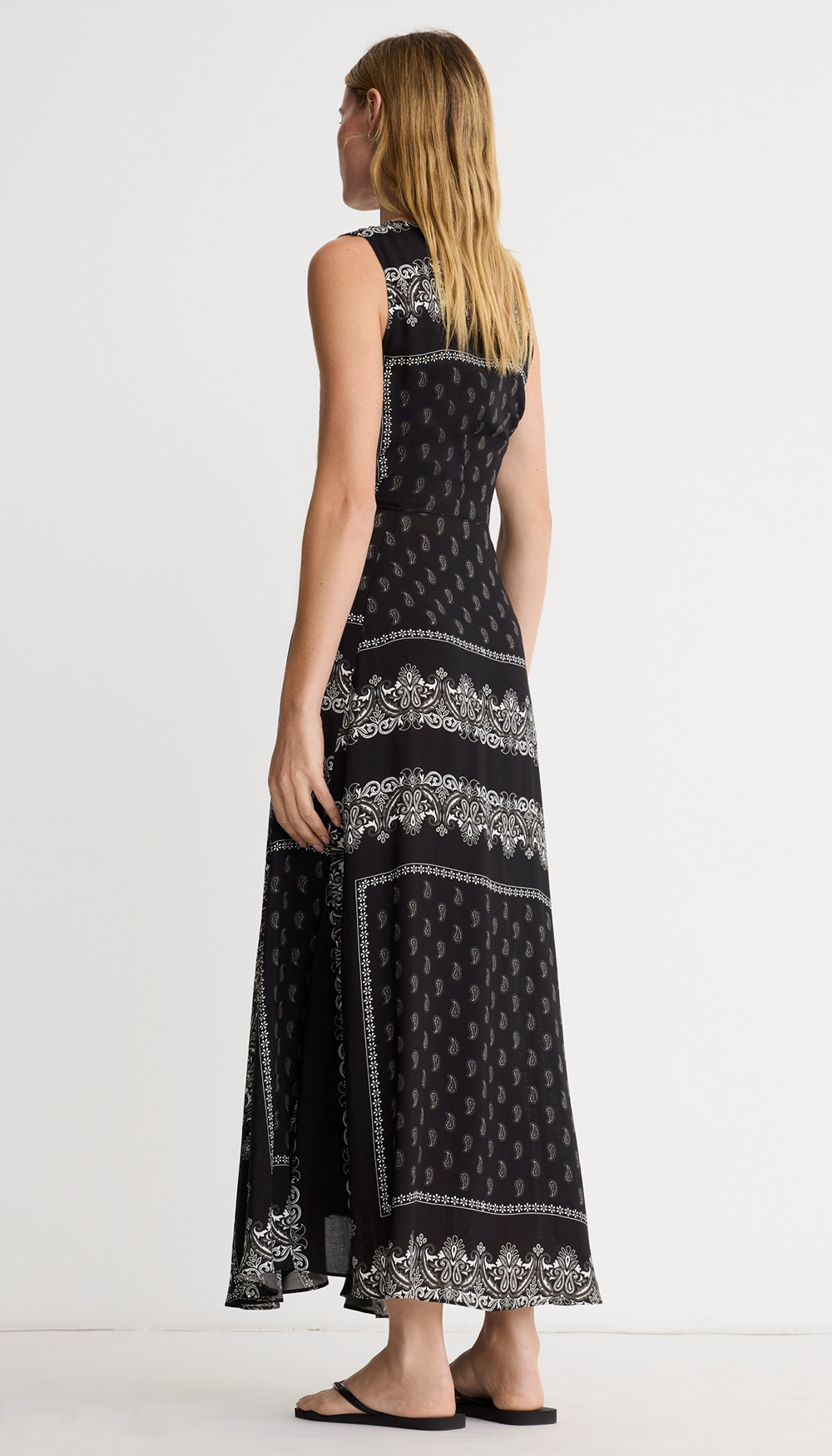 Drawstring Maxi Dress in Black Bandana