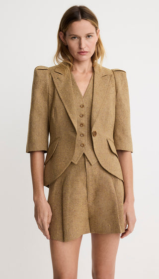 Crop Sleeve Pouf One Button Blazer