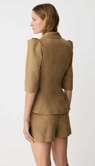 Crop Sleeve Pouf One Button Blazer