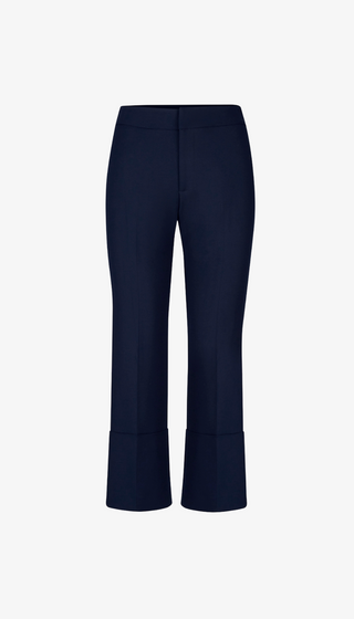 Navy blue pants on a light gray background