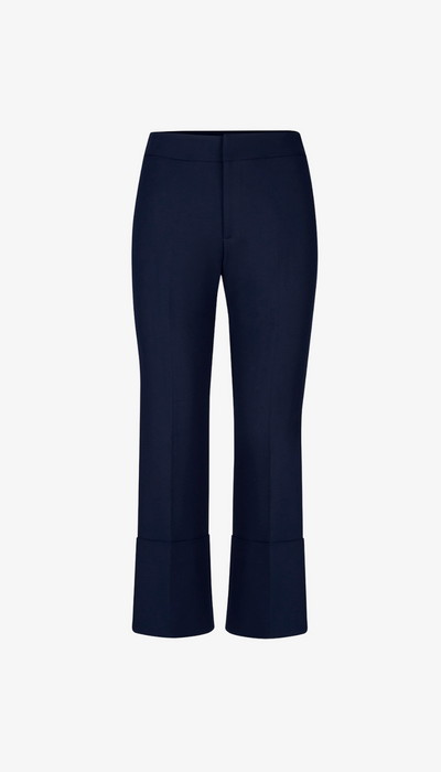 Navy blue pants on a light gray background