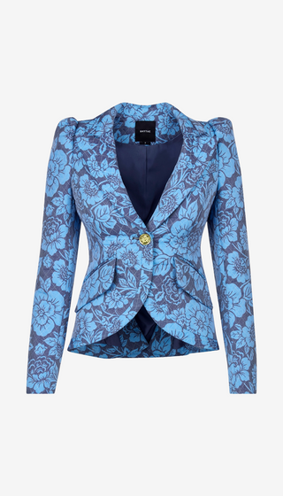 Taped Pouf Sleeve One Button Blazer in Indigo Floral | SMYTHE