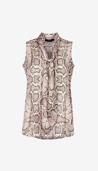 Sleeveless top with snake print on a white background