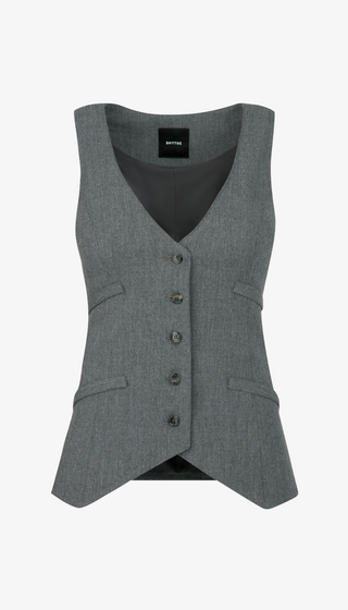 Gray vest with button details on a white background