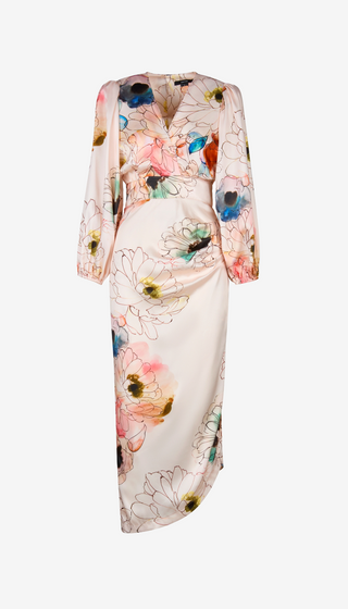 Floral dress with colorful patterns on a white background