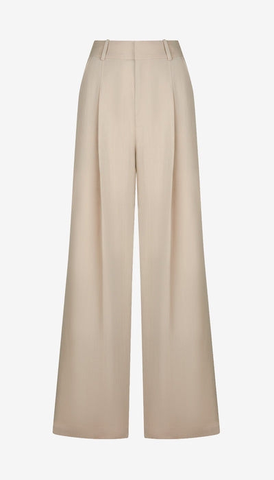 Beige wide-leg pants on a white background