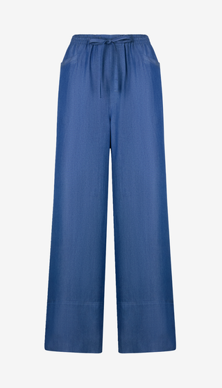 Blue wide-leg pants on a white background