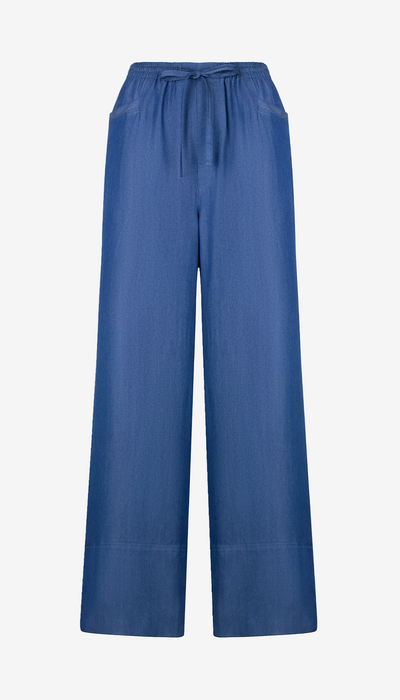 Blue wide-leg pants on a white background