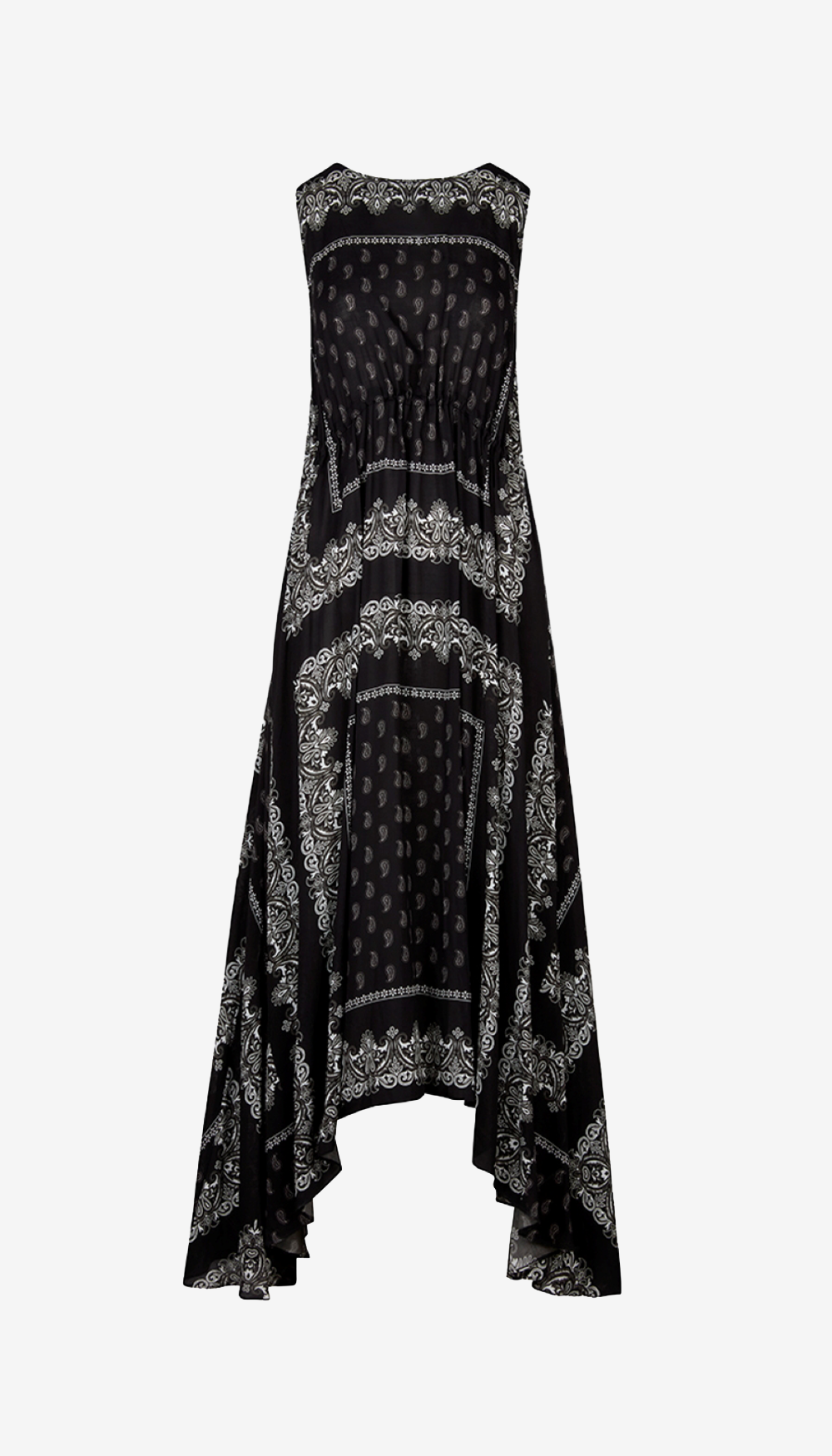 Drawstring Maxi Dress in Black Bandana
